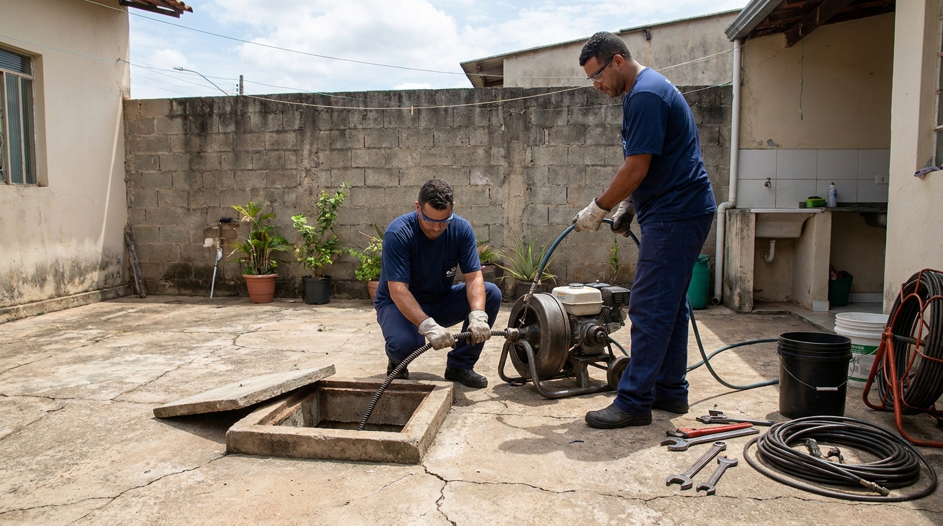 Desentupimento de esgoto residencial em São Bernardo do Campo‑SP