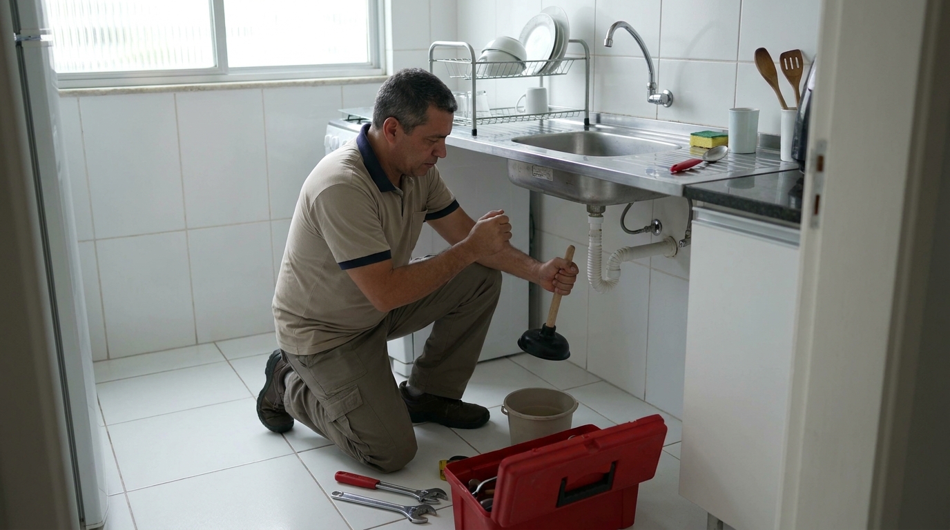 Desentupimento de pia residencial em São Bernardo do Campo‑SP
