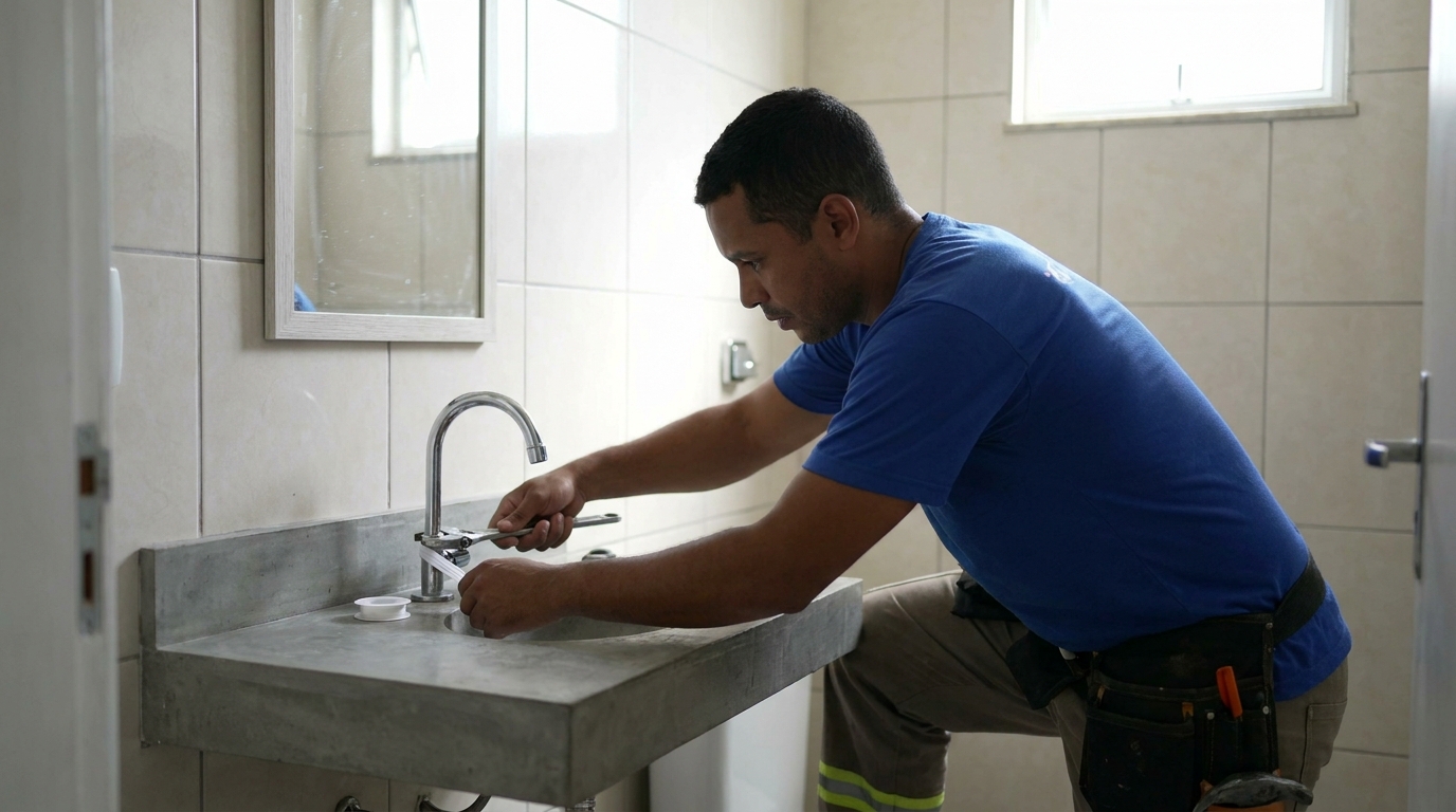 Encanador instalando torneira em São Bernardo do Campo‑SP