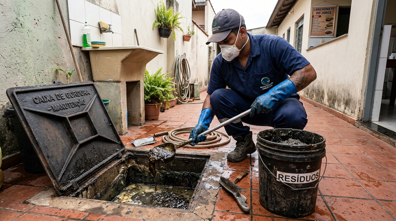 Remoção de resíduos da caixa de gordura em São Bernardo do Campo‑SP