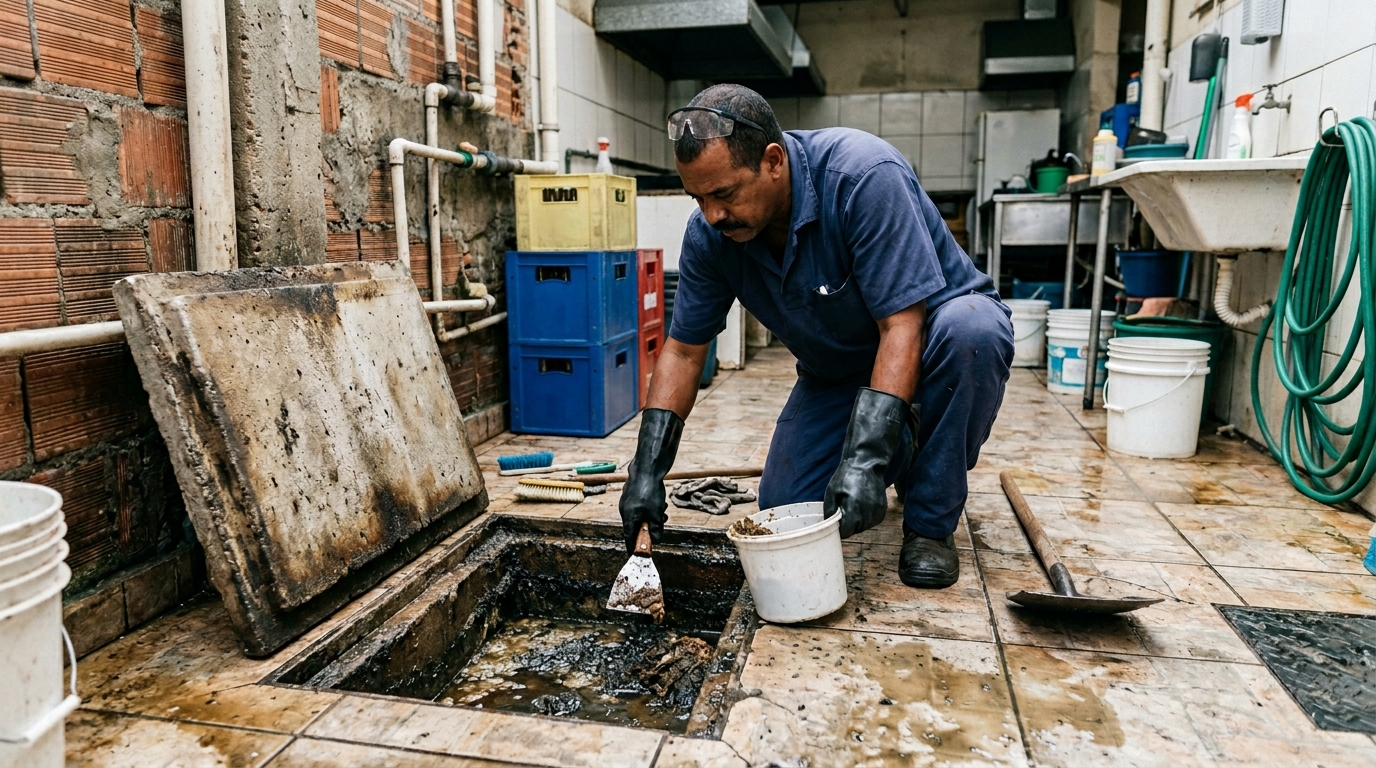 Limpeza de caixa de gordura residencial em São Bernardo do Campo‑SP